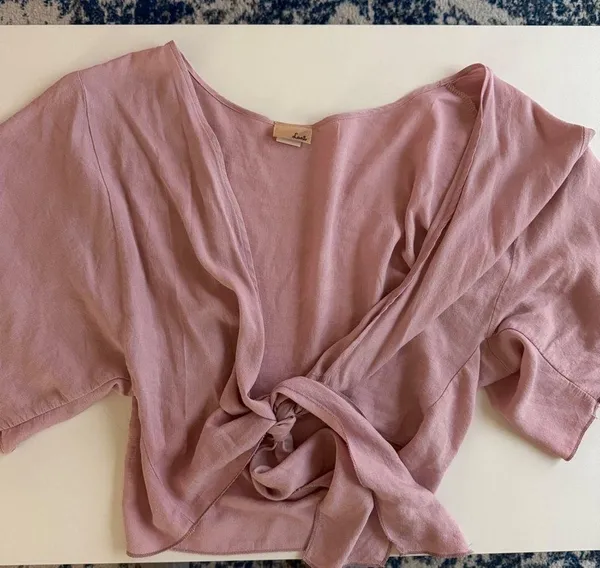 Pink Tie Front Blouse with 3/4 Sleeves - Image 2