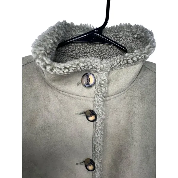 L.L. Bean Sage Green Sherpa Fleece Button Front Vest - Image 2