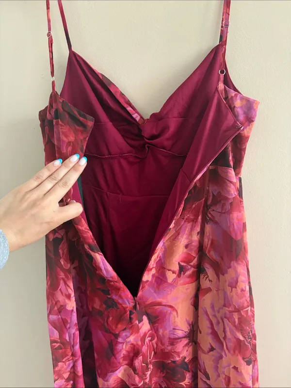 Lulus Beautiful Soul Burgundy Floral Print Twist-Front Maxi Dress Size Large - Image 8