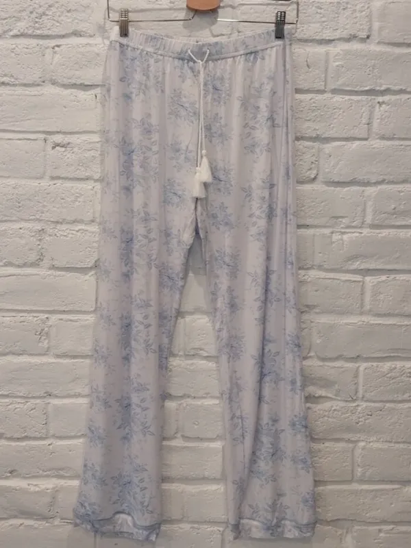 SHABBY CHIC Pajama Set Women Medium 6 Blue Floral Soft 2 PC Stretch Short Sleeve - Image 4