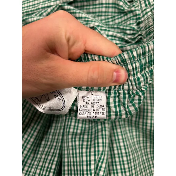 VINTAGE Eagles Eye Collectibles Green Gingham Button Front Midi Skirt Cotton L - Image 5