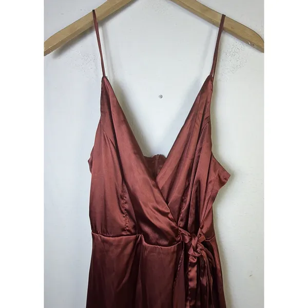 Altar’d Ava Satin Illusion Wrap Emerald bronze Sleeveless Cocktail Dress small - Image 3
