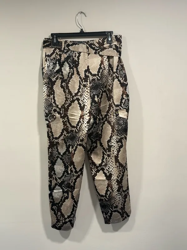 Express Snake-Print Paperbag Trousers in Beige, Black and Brown - Image 9