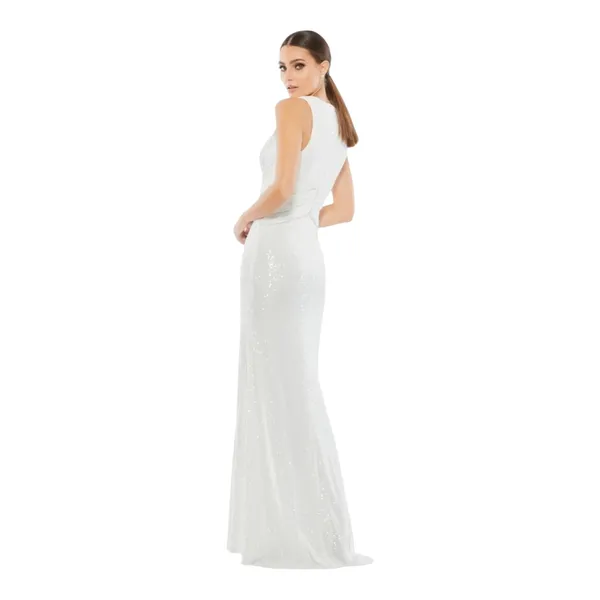 NWT IEENA for Mac Duggal White Sequin Wrap Gown Size 4 Style 26598 - Image 3