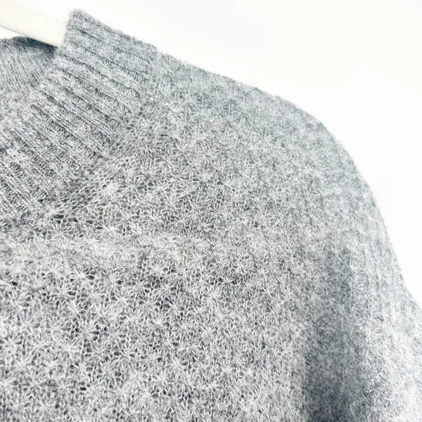 Quince Womens Baby Alpaca Wool Blend Diamond Stitch Crewneck Sweater‎ XS Gray - Image 4