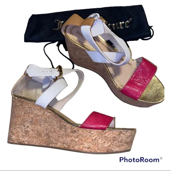 Juicy Couture Pink Gold Wedge Platform Sandals Made in Brazil 9 EUC - Image 2