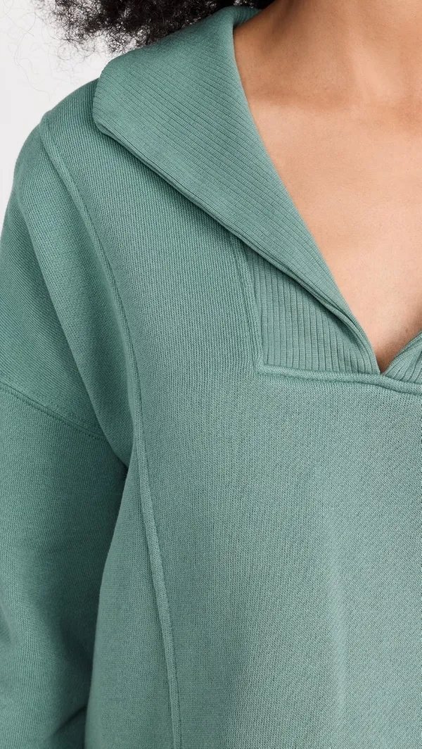 Z Supply Soho Fleece Cropped Relaxed Fit Collared Sweatshirt Calypso Green - Image 5