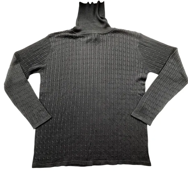 NEW Parisian Black Silk Cable Knit Turtleneck Sweater Womens Large Luxury VTG - Image 2