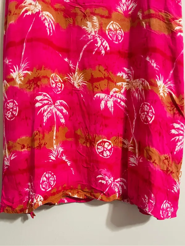 Vtg Desert Jems Hawaiian Boho Maxi Dress Rayon L Tropical 90s Pink Palm Print - Image 4