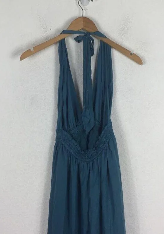 Lulus Unforgettable Night Maxi Dress XS Teal Blue Satin Halter Open Back Beach - Image 13