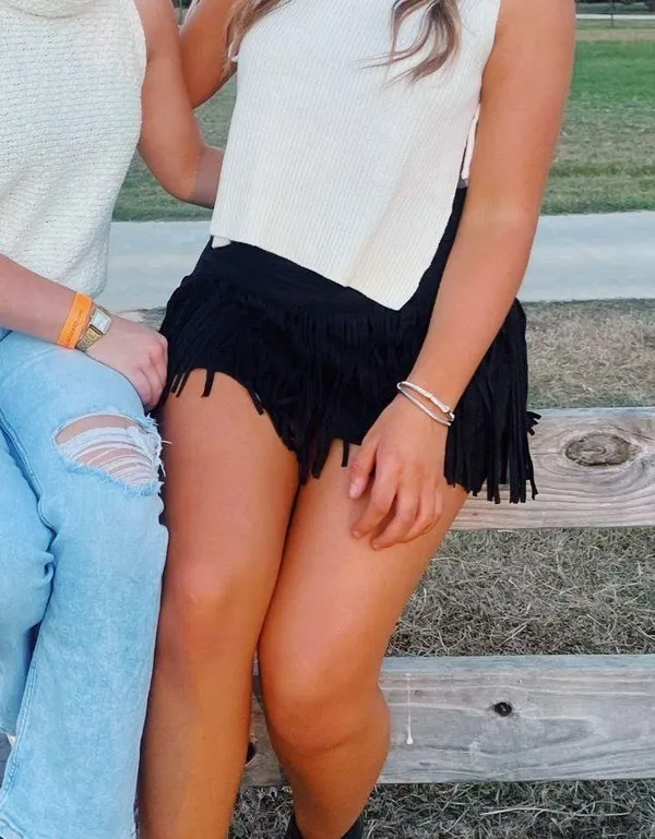 black suede fringe skirt - Image 2