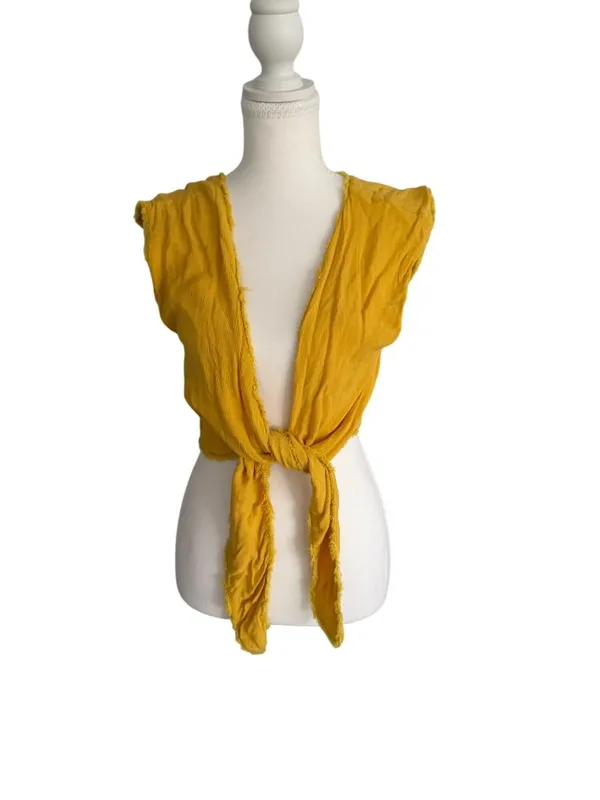 FREE PEOPLE Marigold Yellow Tie Front Vest Size Small - Image 3