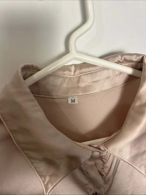 Amazon Women's Satin Button-Up Blouse in Champagne - Image 4