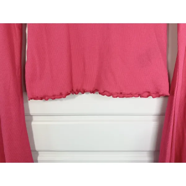 BDG Womens Hot Pink Crop Bell Sleeve Size M Barbiecore Y2K Retro Lettuce Hem NWT - Image 4