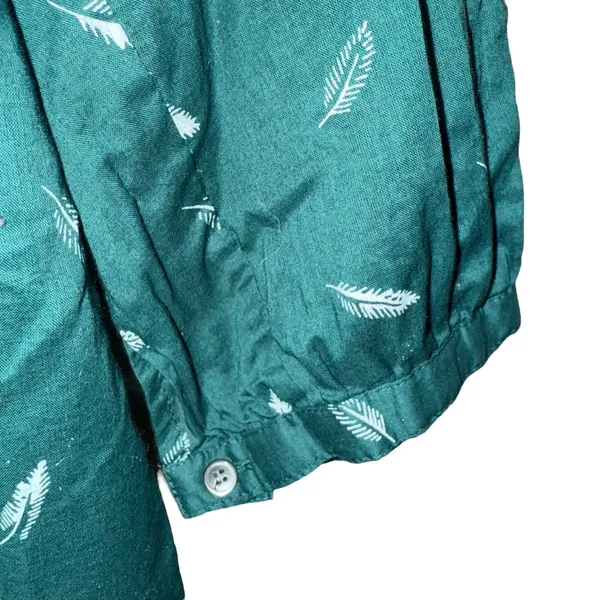 MADEWELL Green Fall Feather Print Tassel Tie Neck 3/4 Sleeve Blouse Small‎ - Image 6