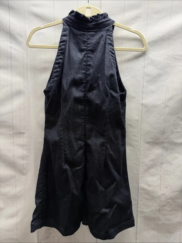 7 For All Mankind Dark Blue Denim Ruffle Button Front Sleeveless Jean Dress - Image 3