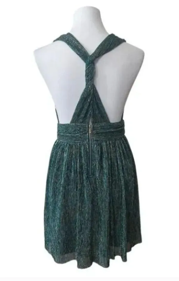 121. LULU'S Ailey Metallic Stripe Twist Back Cocktail Dress in Gold/ Teal - Image 6