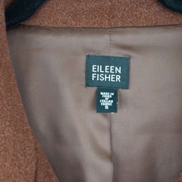 Eileen Fisher Wool Zip‎ Up Jacket Pea Coat S Brown Italian Fabric Minimalist - Image 3