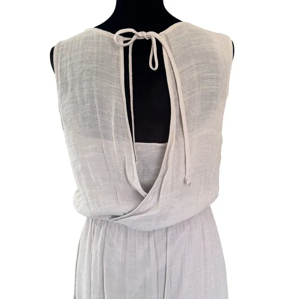 Womens L-XL Taupe Beaded Sequin‎ Neckline Sleeveless Maxi Dress Cowl Back - Image 5