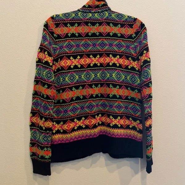Ralph Lauren Active Full Zip Sweater Womens L Orange Multi Aztec Print Cotton - Image 3