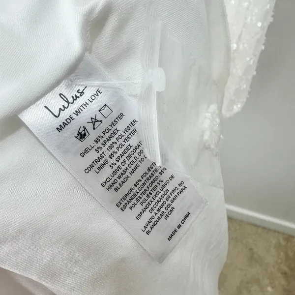 Lulus Mariani White Sequin Beaded Backless Long Sleeve Maxi Dress Medium NWT - Image 15