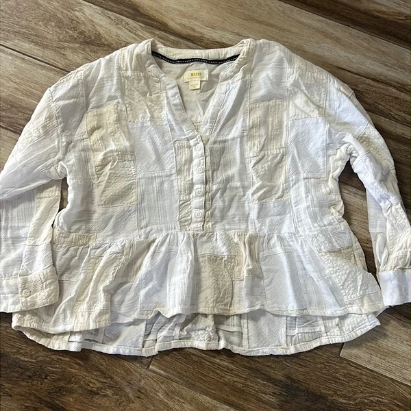 Anthropologie Maeve white and creme patchwork blouse - Image 2
