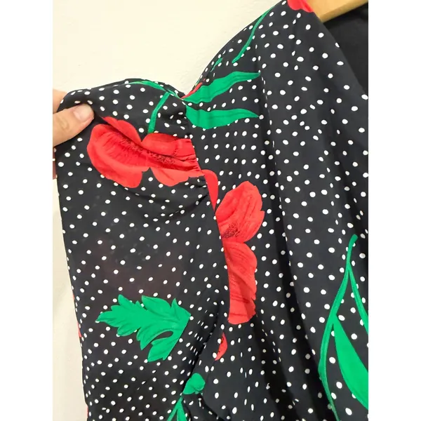 Girl In Mind Alana Puff Shoulder Midi Dress Black Red‎ Floral Polka Dot US 12 - Image 10