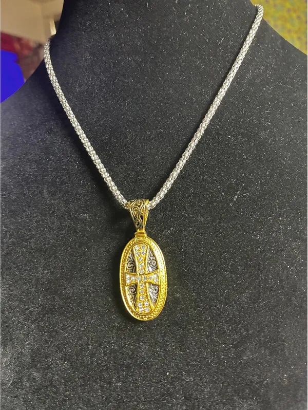 Vintage Necklace Trinity Broadcasting Network Cross Dual Tone Pendant - Image 2