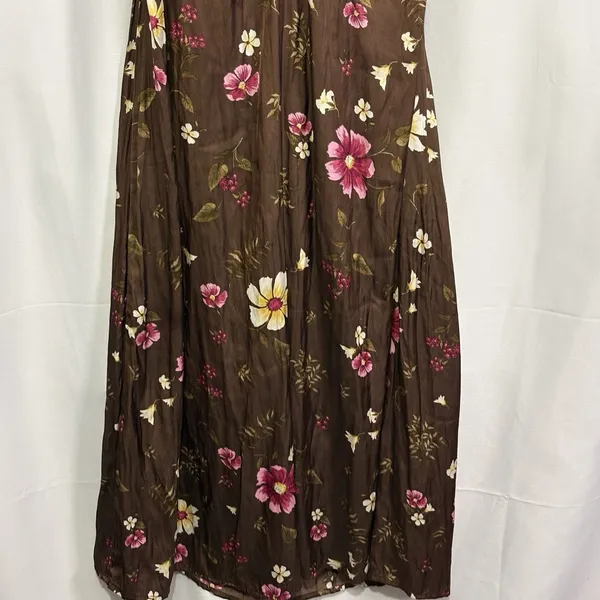 Old Navy Women’sLace-Trimmed Satin Cami Slip Dress M Brown Floral Midi Babydoll - Image 7