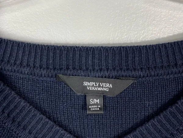 Simply Vera, Vera Wang Navy Blue Short Sleeve Oversized Poncho Cut Sweater Knit S/M - Image 3