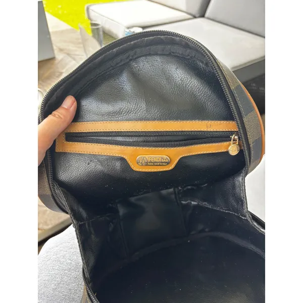 Fendi Pequin Canvas Round Hatbox Bag 10" Brown Black Vintage 80s Crossbody - Image 11