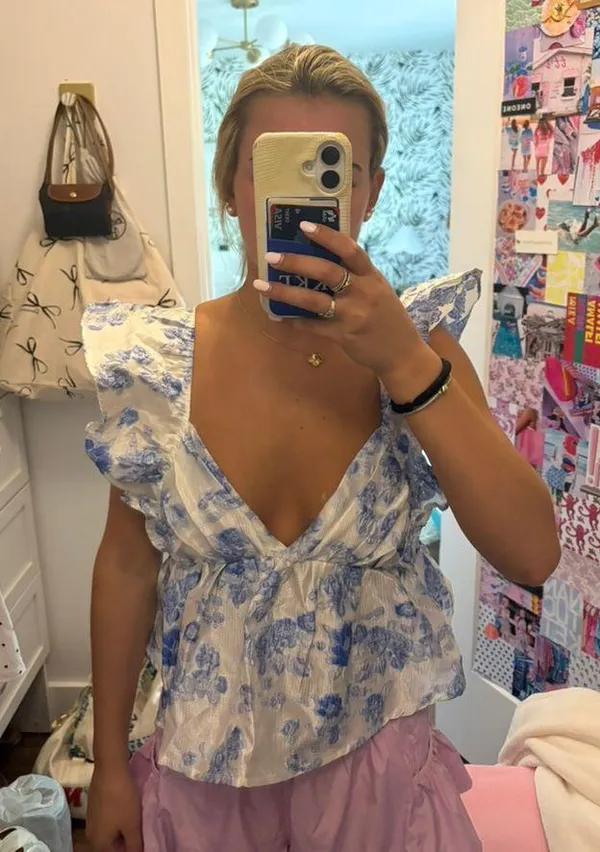 Day + Moon Ruffle floral top Blue - Image 8