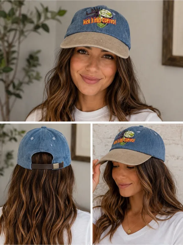 Kick It Into Cuervo Denim & Tan Baseball Cap Blue - Image 2