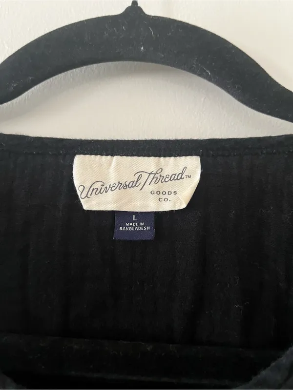Black 100% Cotton Gauze Long Sleeve Peasant Top Large Cottagecore Prairie Fall - Image 2