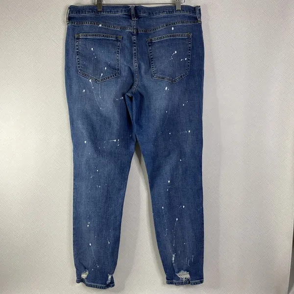 Gap Best Girlfriend Jeans Women's‎ 32T Blue Paint Splatter Distressed Tall Denim - Image 2