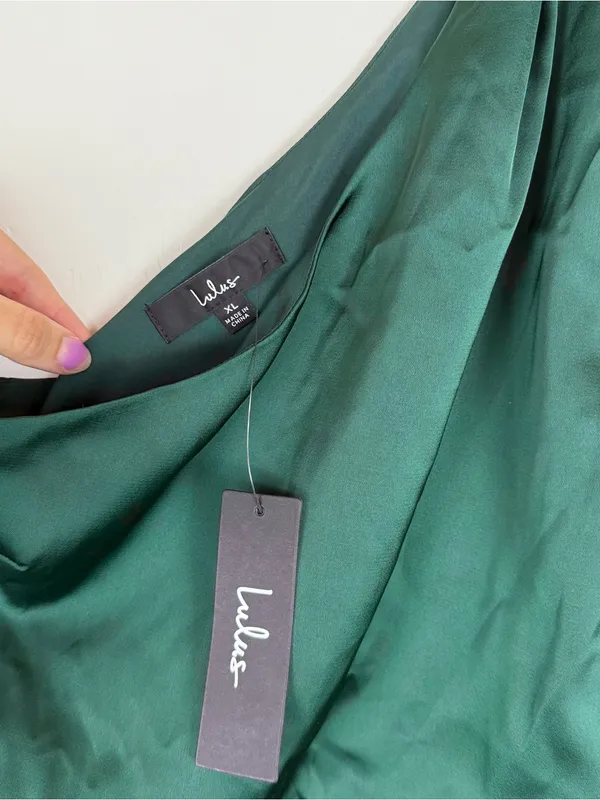 Lulus Love Me Tonight Satin One-Shoulder Mini Dress Green - Image 5