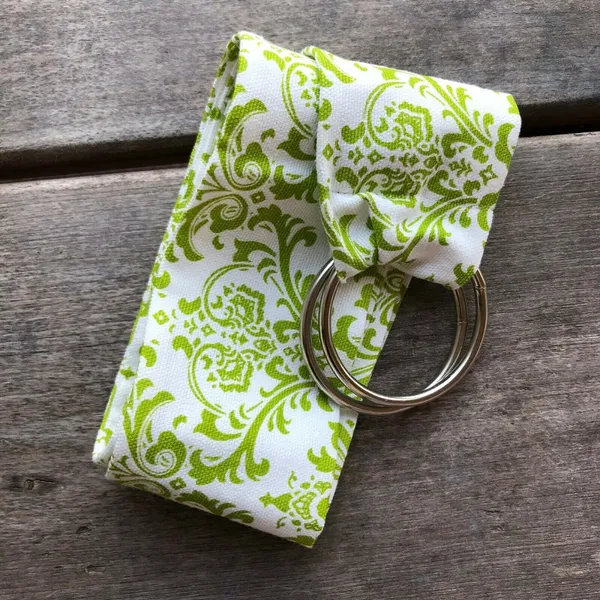 Handmade Womens Belt Chartreuse‎ Lime Green Beige Damask Fabric Wide Round Rings NEW - Image 2