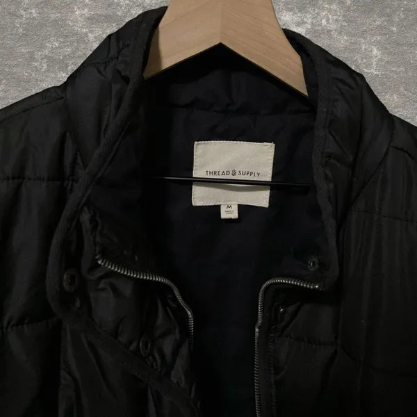 THREAD & SUPPLY | High Collar Quilted Black Full Zip & Snap Puffer Jacket Size M - Image 6