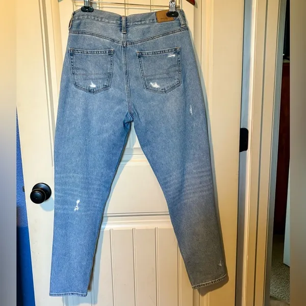American Eagle Light Wash Distressed Denim Ripped Mom Jeans - Image 3