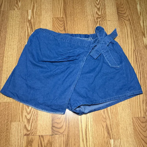 SHEIN Curve Blue Denim Wrap Skort Tie Waist 0XL - Image 3