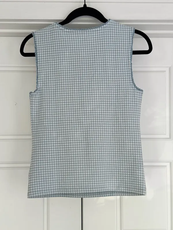 Gap Gingham Pointelle Shell Tank Top, Med - Image 3