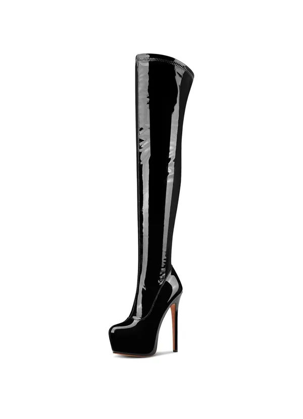 Over the Knee Boots,Women's Thigh High boots Stiletto Heel Zipper Round Toe Boots Unisex Party Boots - Image 6