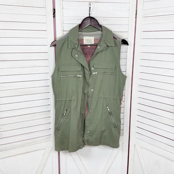 Thread & Supply Aztec Southwestern Print Knit Back Utility‎ Vest Green Small - Image 8