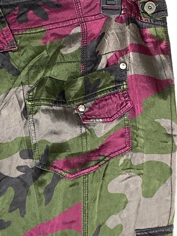 Marrakech Silky Cargo Pants 31 Pink Green Camo Utility Autumn Boho - Image 12