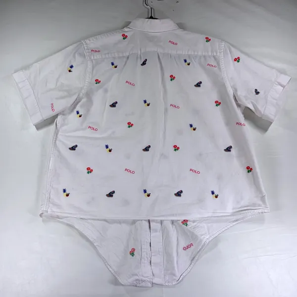 Vintage Polo Ralph Lauren White Embroidered Tie Front Shirt Size Small Flowers - Image 6