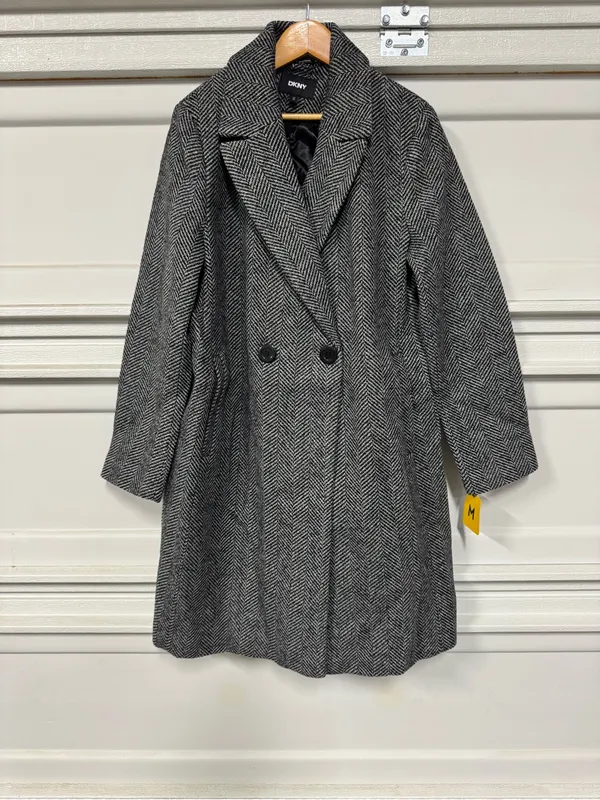 DKNY Women's HerringboneDouble Breasted Wool Blend Coat Medium New - Image 5