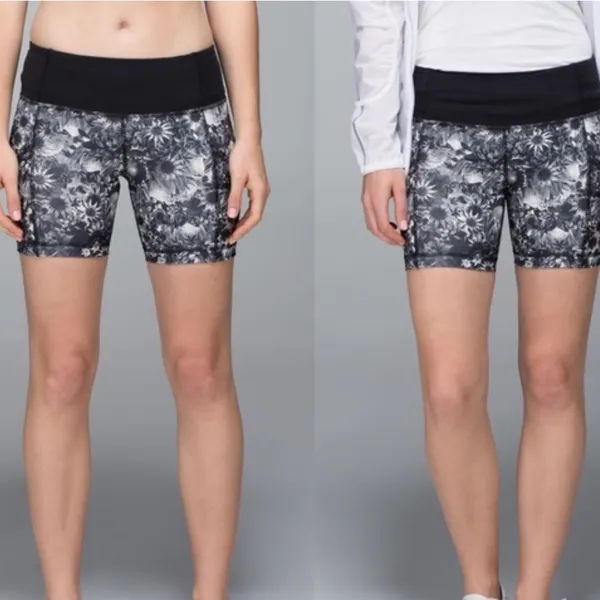 Lululemon‎ Run Dart & Dash Short Size 2 Black Grey Floral Biker Athletic - Image 2