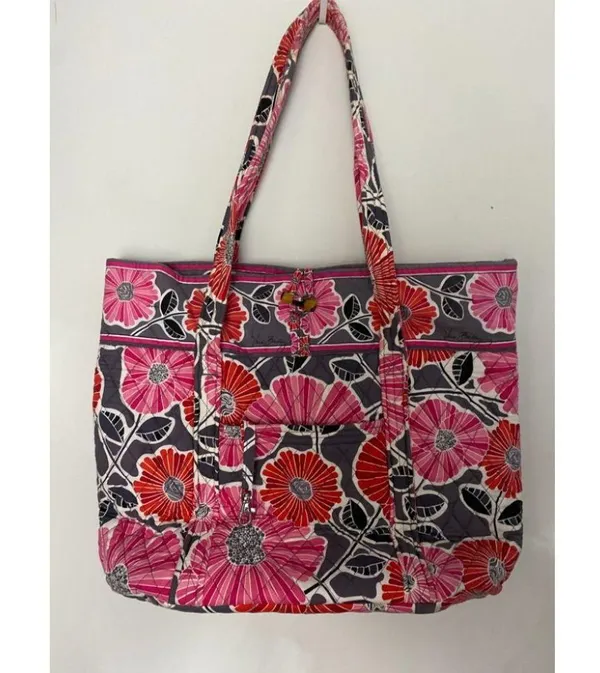 VERA BRADLEY Black Pink Large Quilted Tote Bag - Image 2