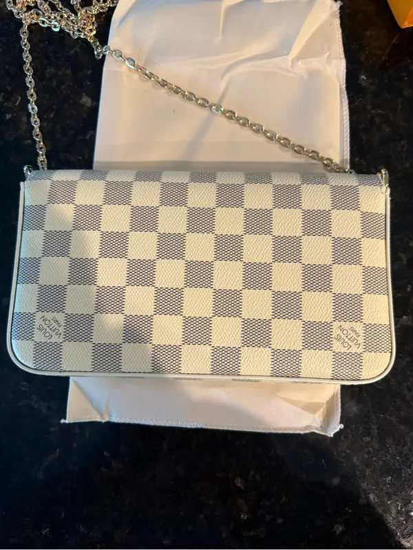 Damier Azur Check Canvas Crossbody Wallet with Gold Chain - Beige & Pink - Image 4