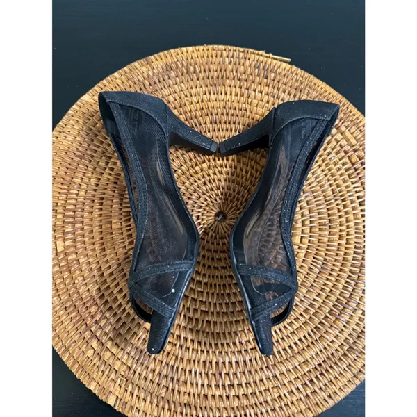 Easy Street Alive 5 Black Glitter Meshi Peep Toe Kitten Heel Pumps Evening Shoes - Image 9